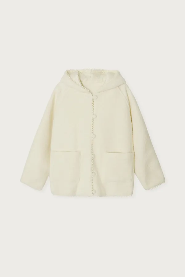 HOODED BOUCLE CARDIGAN DOVE