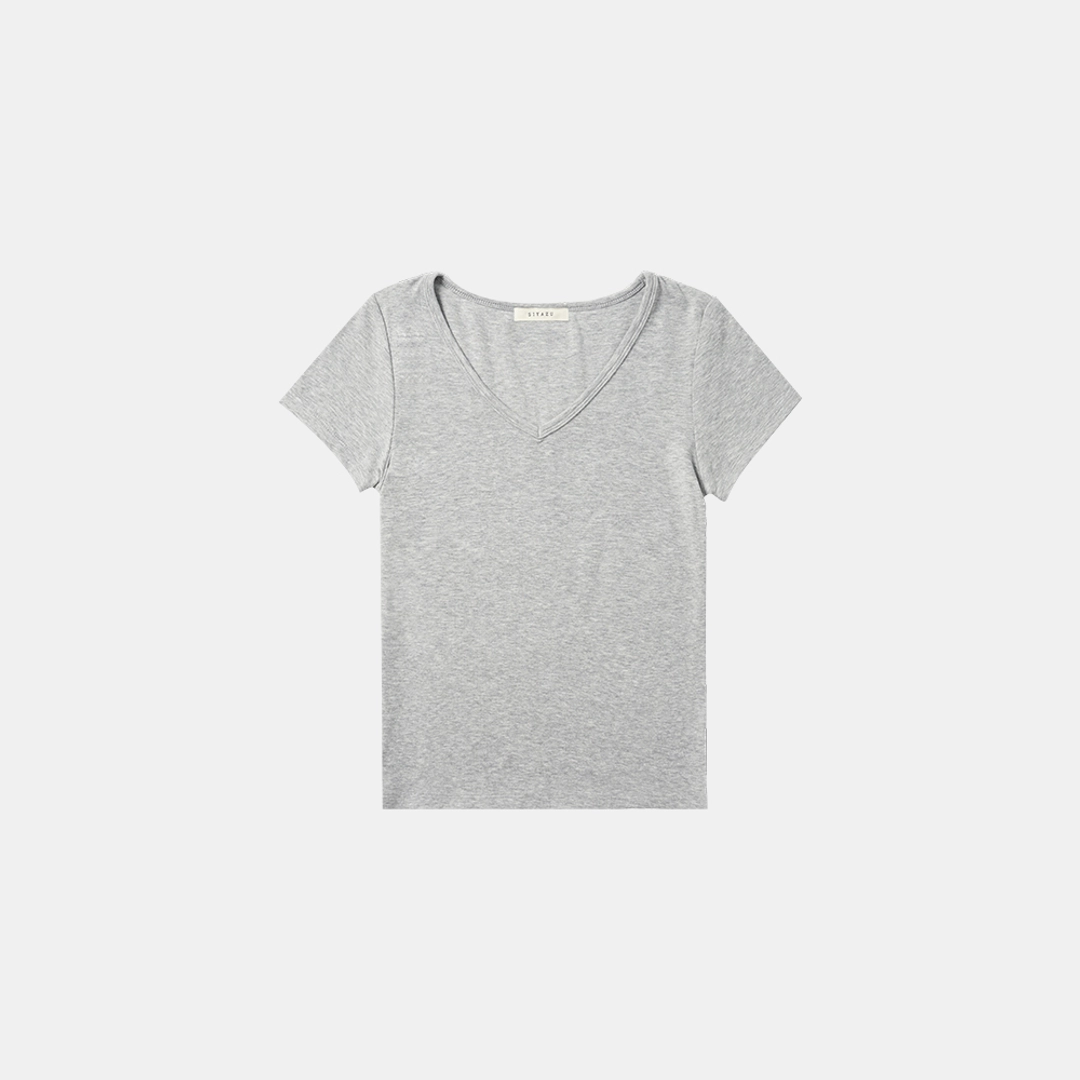 시야쥬 SITP5202 레트로 브이넥 슬림 반팔티_Melange gray 상품 이미지 3