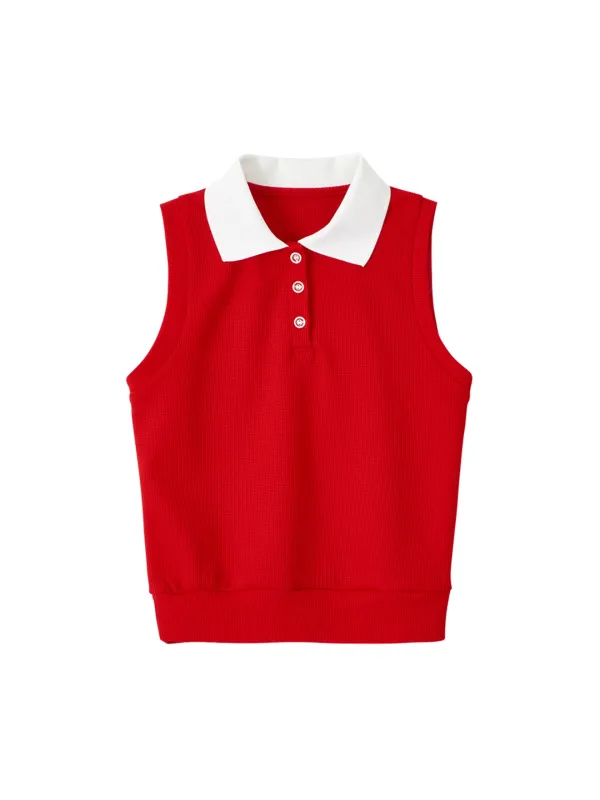 Collar Sleeveless Top_ Red