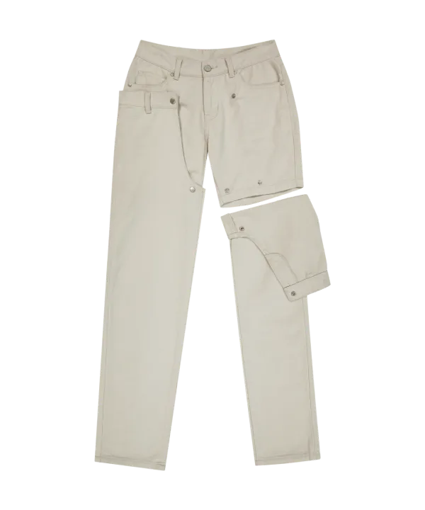 Detachable Button Denim Pants / Beige