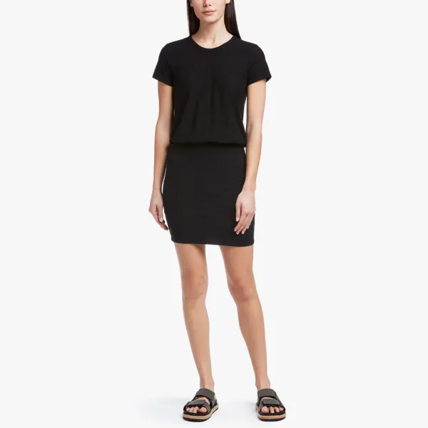 Stretch Jersey Blouson T Shirt Dress - Black