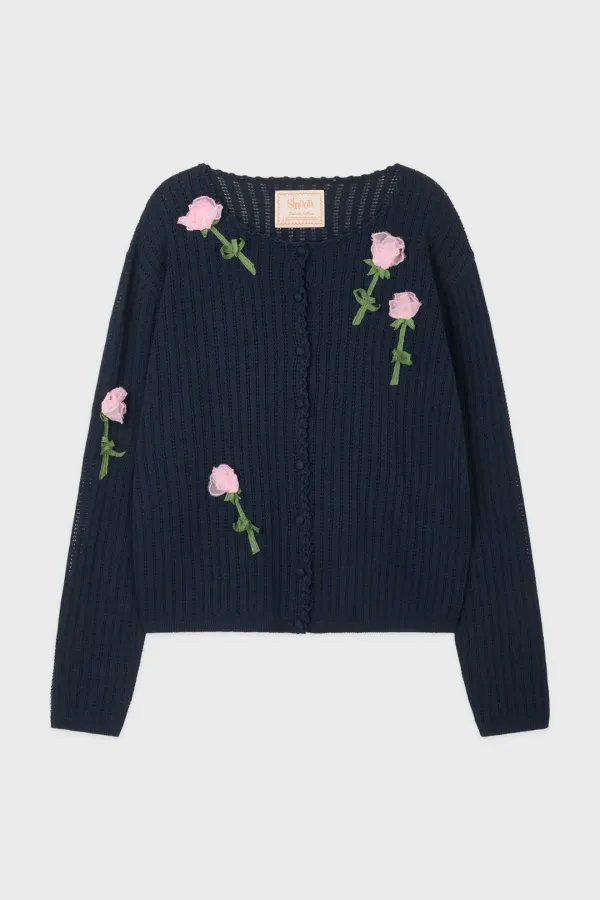SN Rose Sheer Knit Cardigan (Navy)