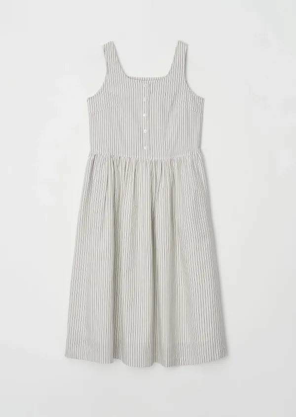 striped square neck sleeveless dress-cream