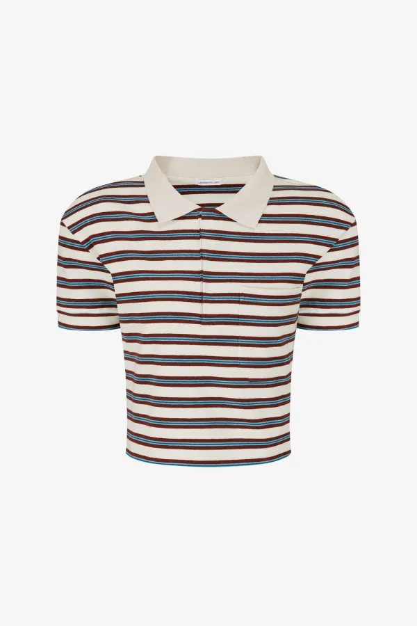 plum collar striped t-shirt