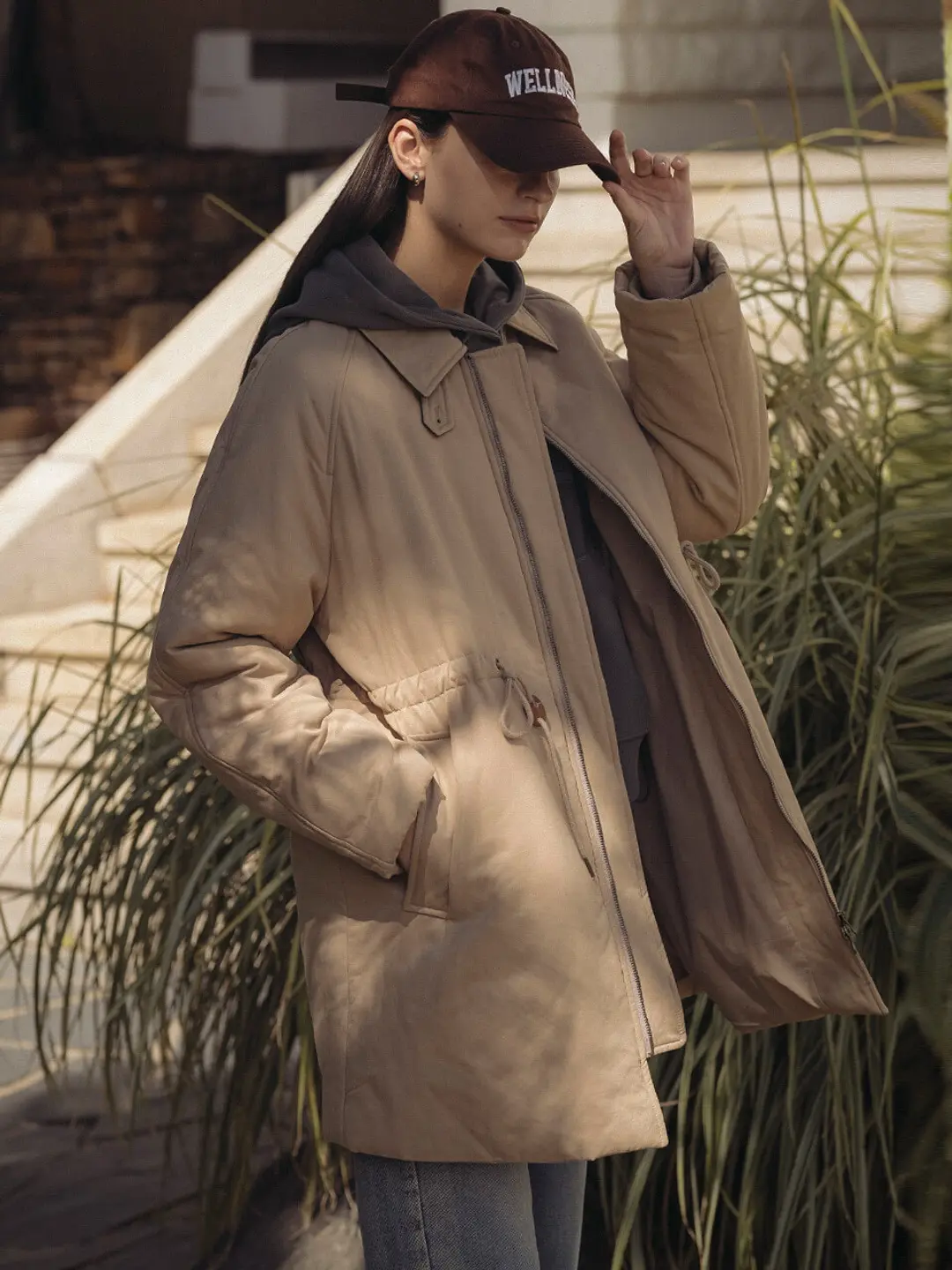 노운베러 Glen check half padded jumper_Beige 상품 이미지 1