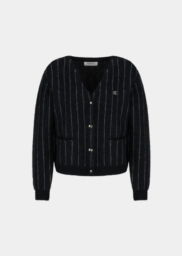W STRIPE MOHAIR KNIT CARDIGAN - BLACK
