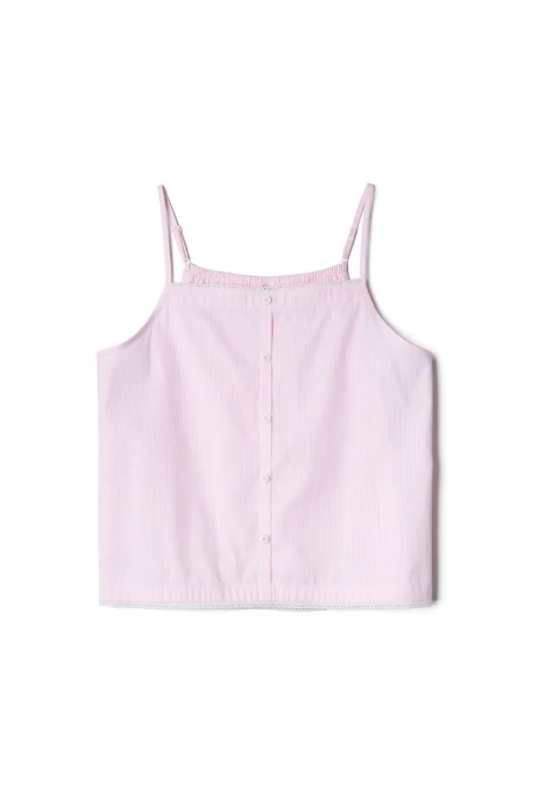 [슈멍 착용] Lace Button Sleeveless Pink Stripe