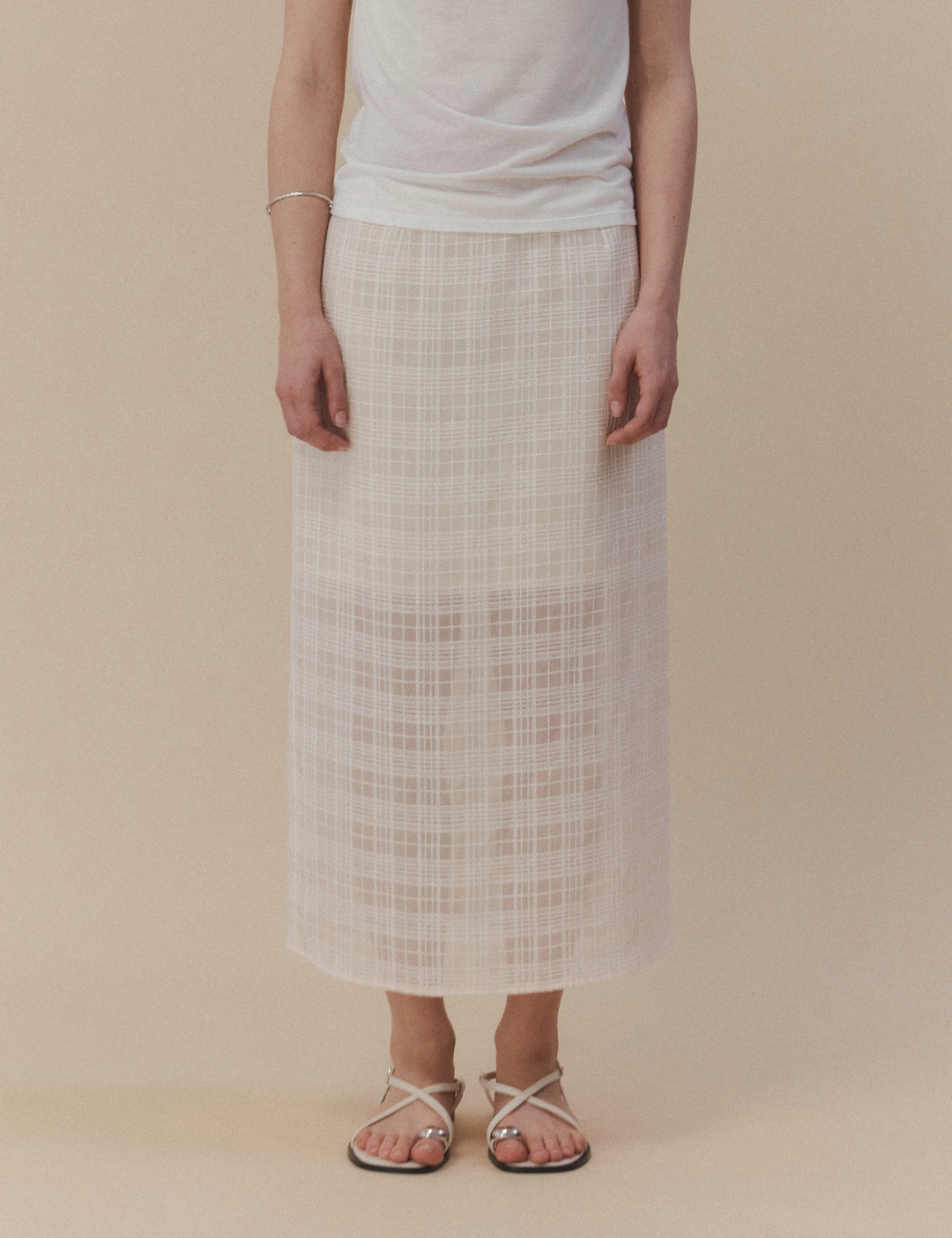 노미나떼 Cecile Check Midi Skirt (Butter) 상품 이미지 3