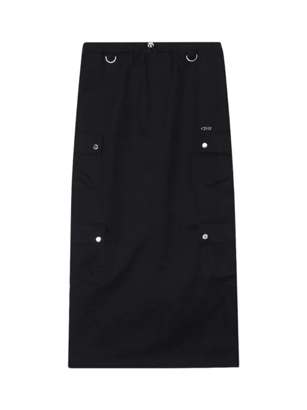 WASHED CARGO MAXI SKIRT_BLACK