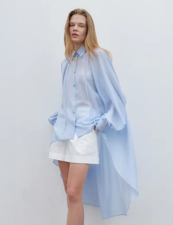 Savona Long Shirring Blouse (Sky Blue)