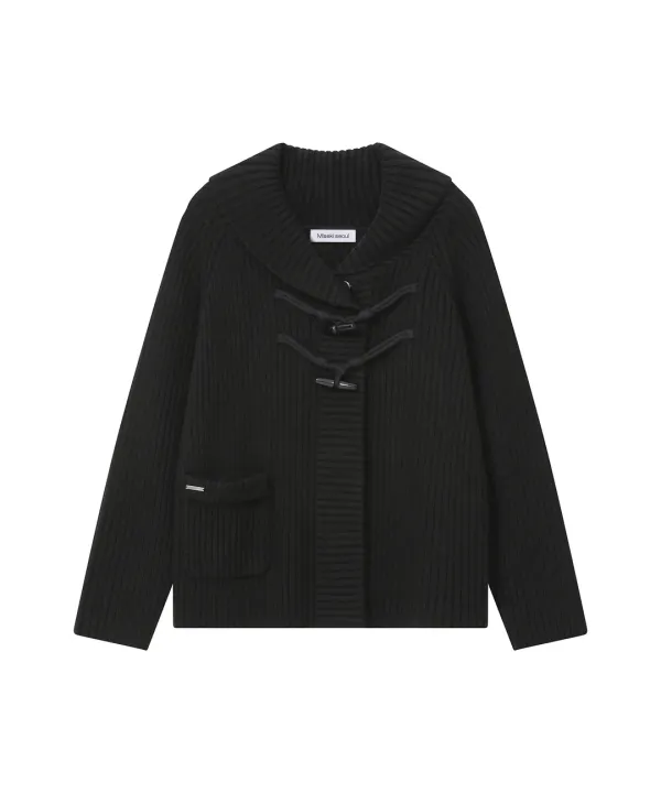 [레이 PICK] Wide shawl collar knit BLACK