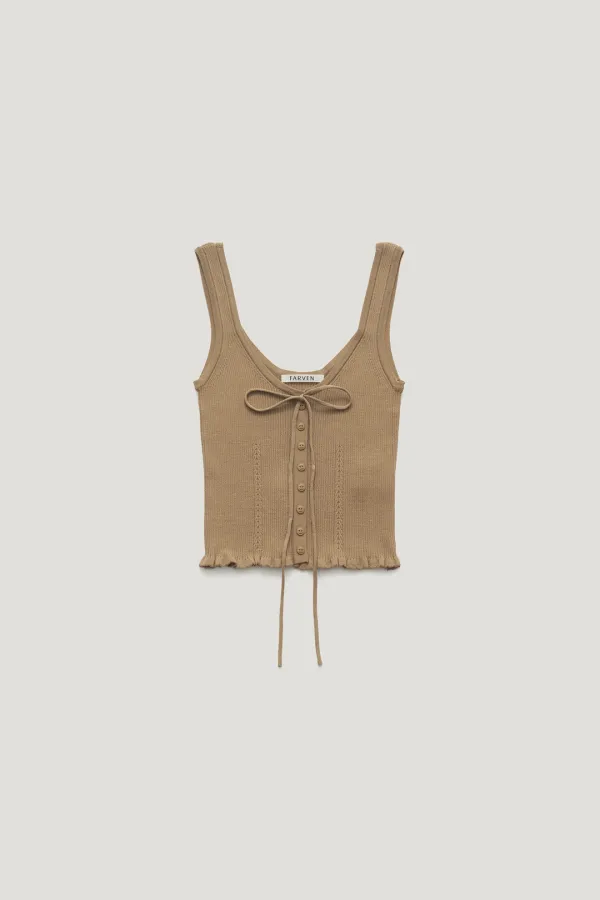 MARY RIBBON SLEEVELESS KNIT_KHAKI BEIGE / ₩98,000