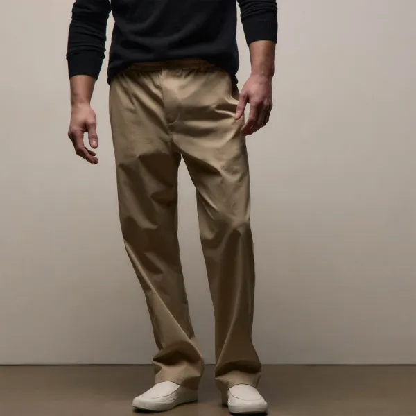Elevated Cotton Twill Drawstring Trouser - Light Khaki