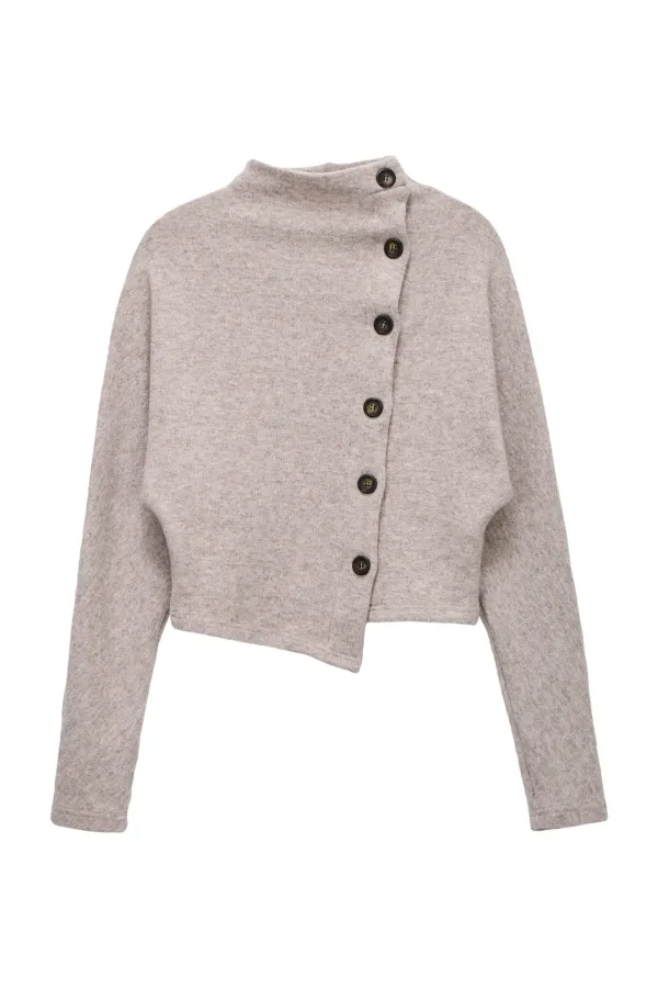Diagonal Button Cardigan_Oatmeal - Pahisum