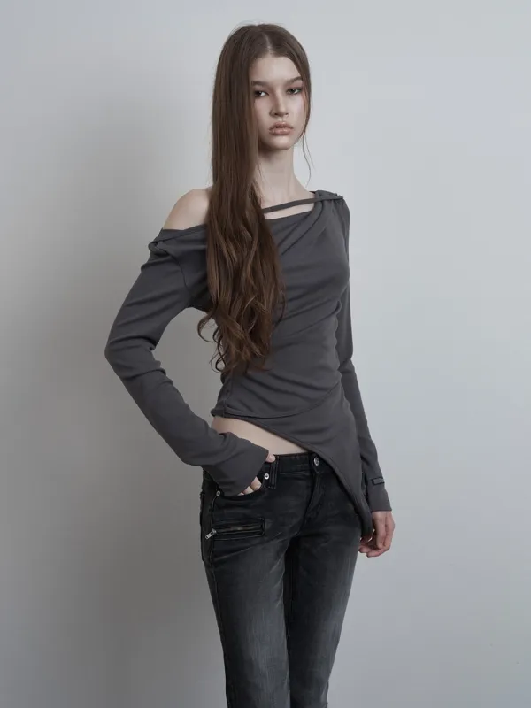 Drape Drop Strap Long Sleeve (charcoal)