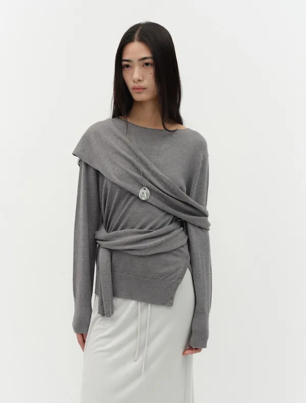 MUFFLER SIDE BUTTON KNIT [GREY]