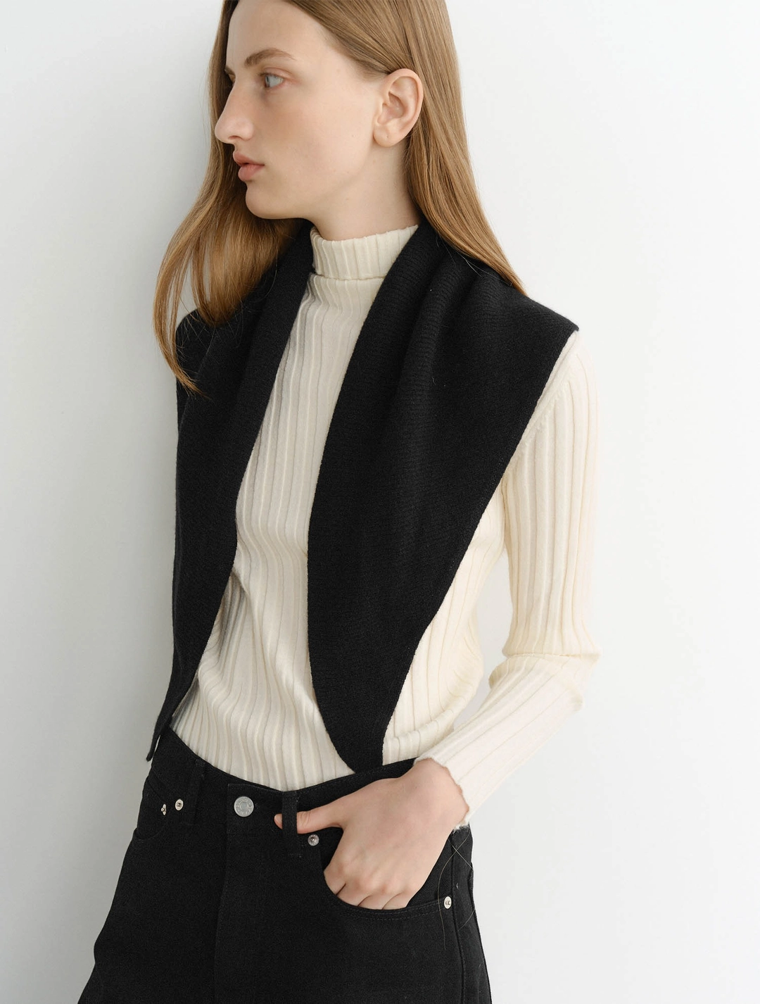 이아 Roy Cashmere Knit Scarf (Black) 상품 이미지 2