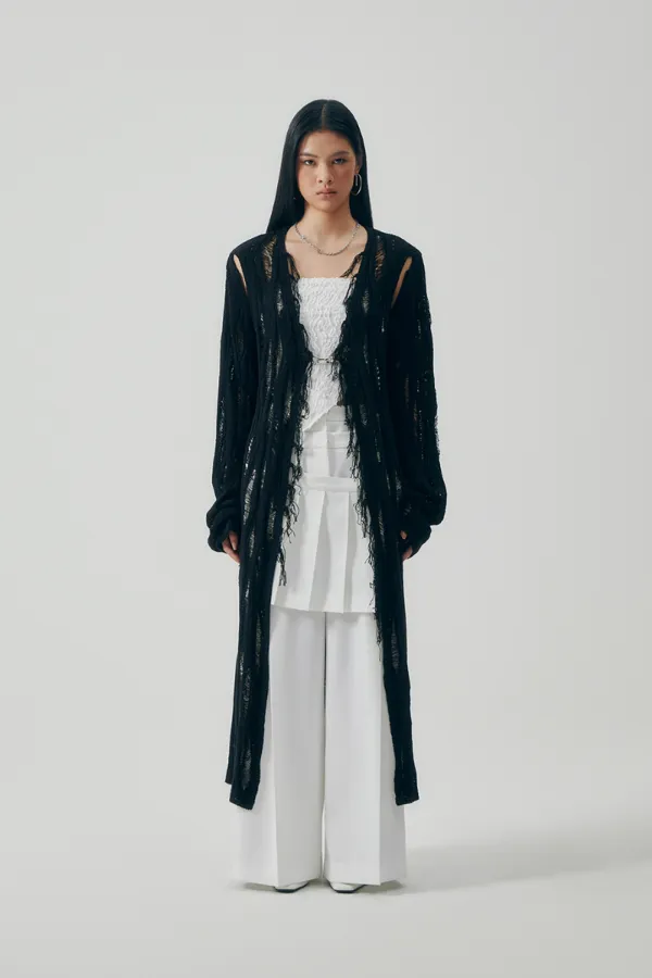Featherlight Longline Knit Cardigan [ Black ]