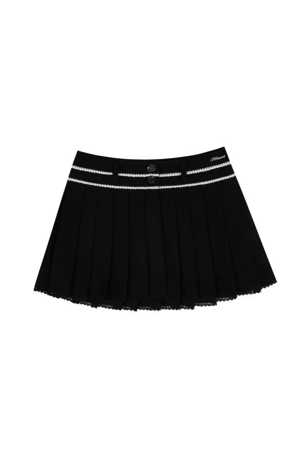 Moonlit lace pleats skirt, Black