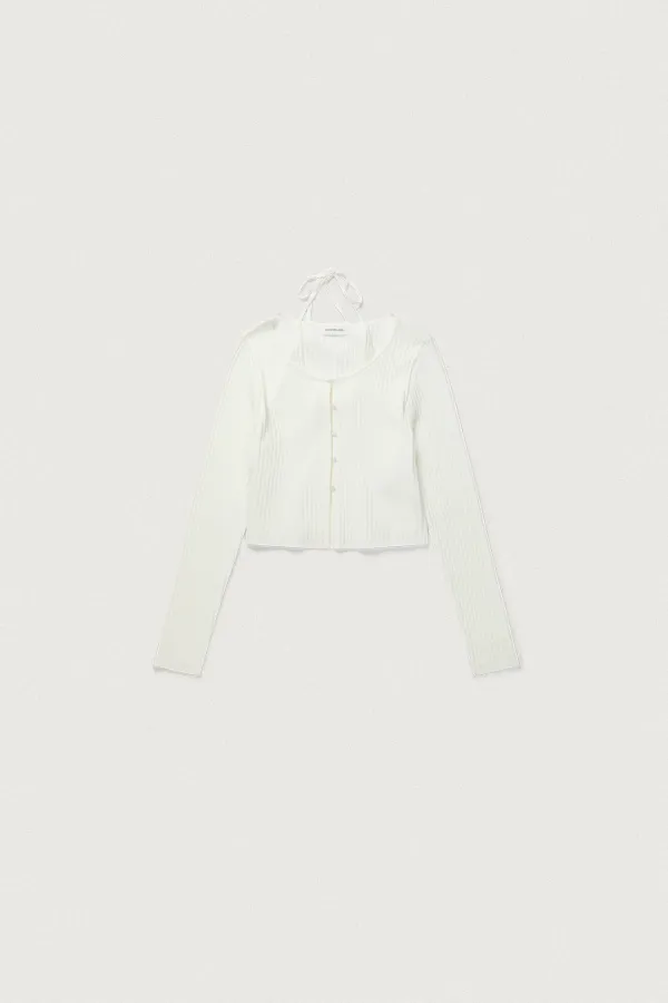 HALTERNECK SLEEVELESS LAYERED CARDIGAN [IVORY]