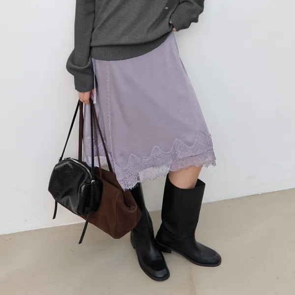 (SK-5119)SATIN TRIM LACE WRAP SKIRT