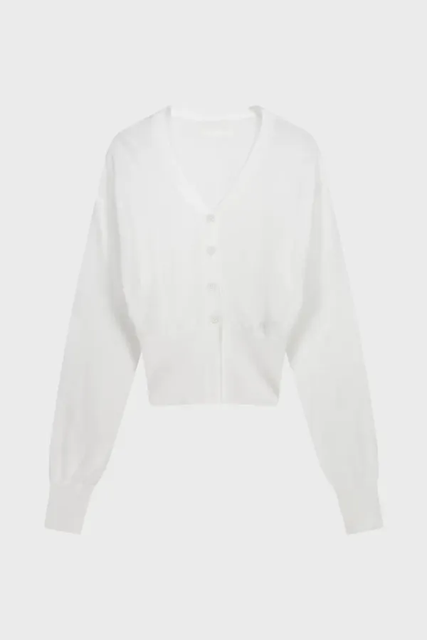 ECOVERO V-NECK FITTED CARDIGAN (WHITE)