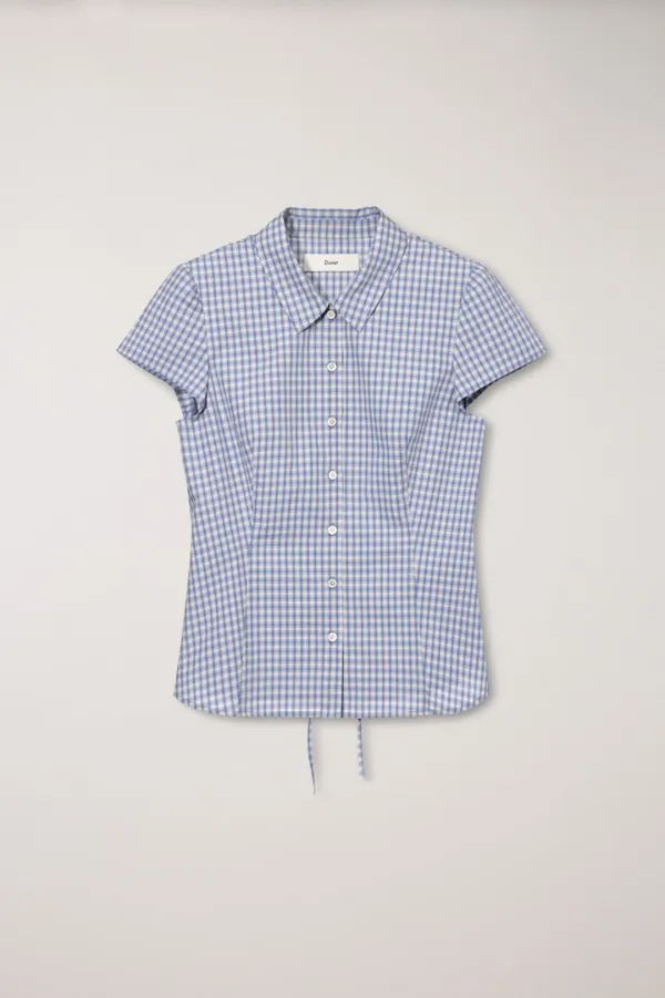 VINTAGE CAP SLEEVE SLIM SHIRT SOFT BLUE CHECK_UDSH6B222B1