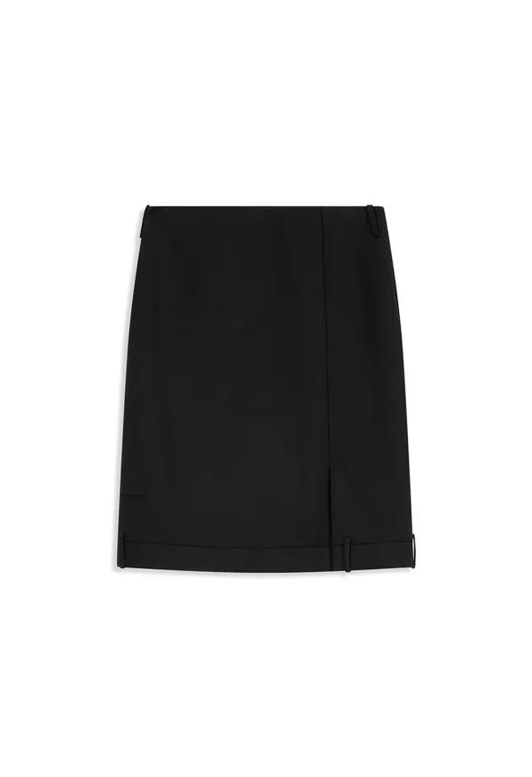 TAILORED TROUSER MIDI SKIRT, BLACK