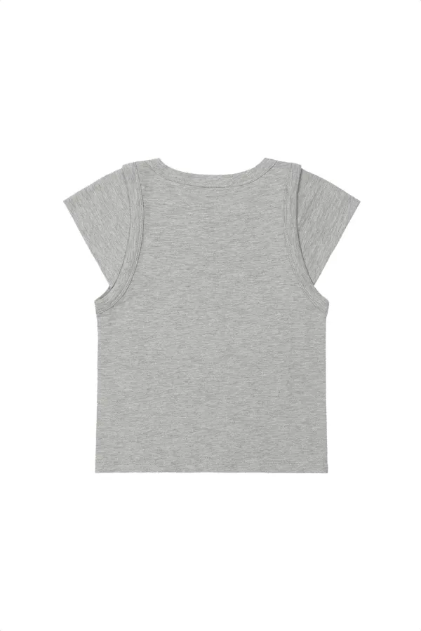 SLUB CAP SLEEVE T-SHIRT IN GREY