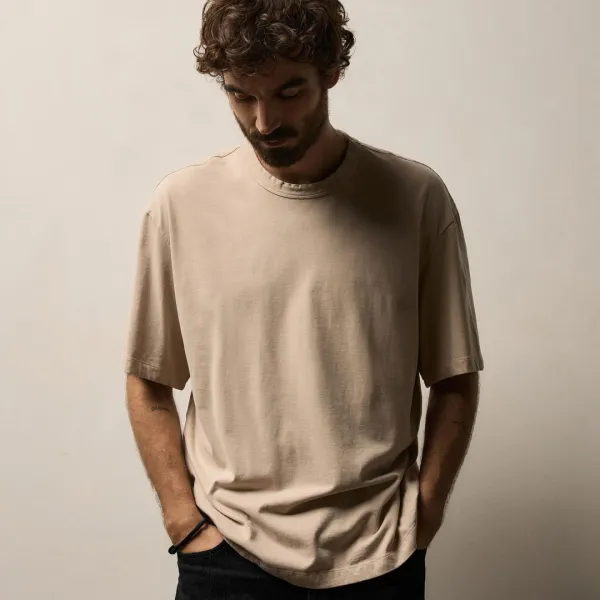 Heavy Luxe Jersey Oversized Crew - Stone