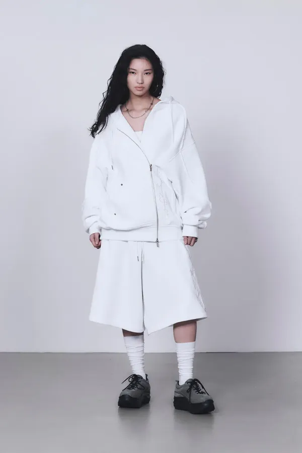 Zipper Finishing Sweat Hoodie Zip-up [ White ]