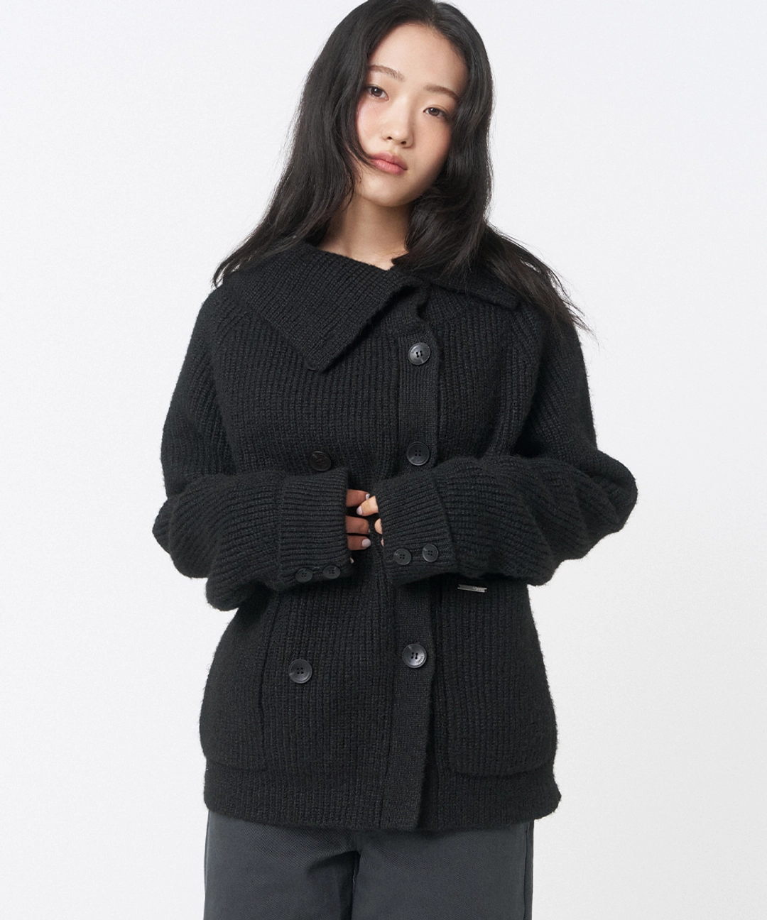 미세키서울 Double button bold knit BLACK 상품 이미지 3