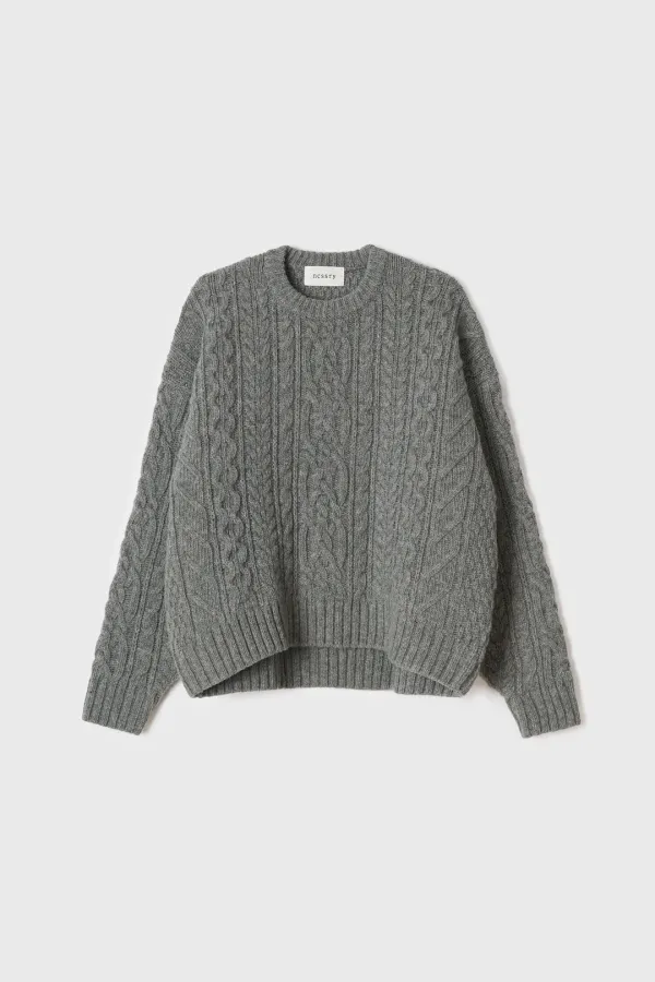 Shetland Wool Cable Knit (Melange Grey)