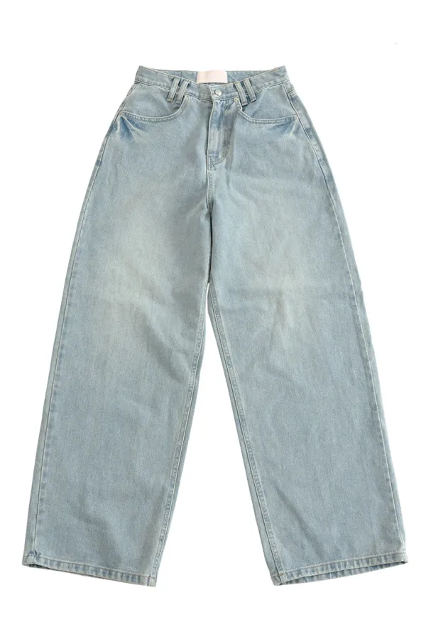 TINT WASH STONE LOGO LOOSE JEANS L.BLUE