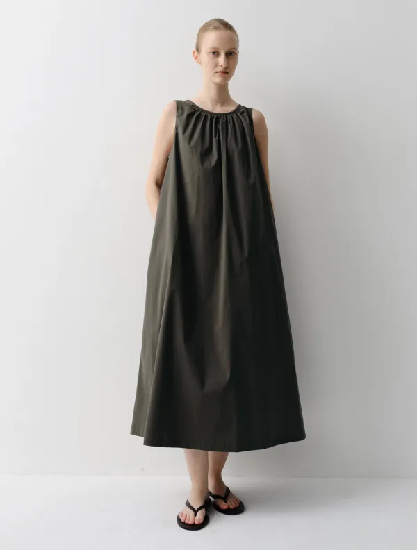 Thea Shirring Maxi Dress (Deep Khaki)