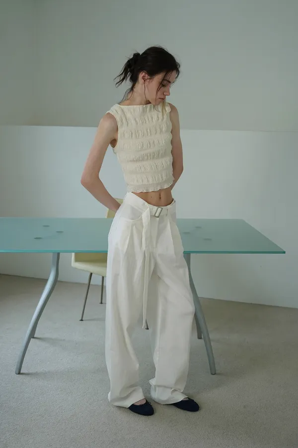 Linen belted pants_ivory
