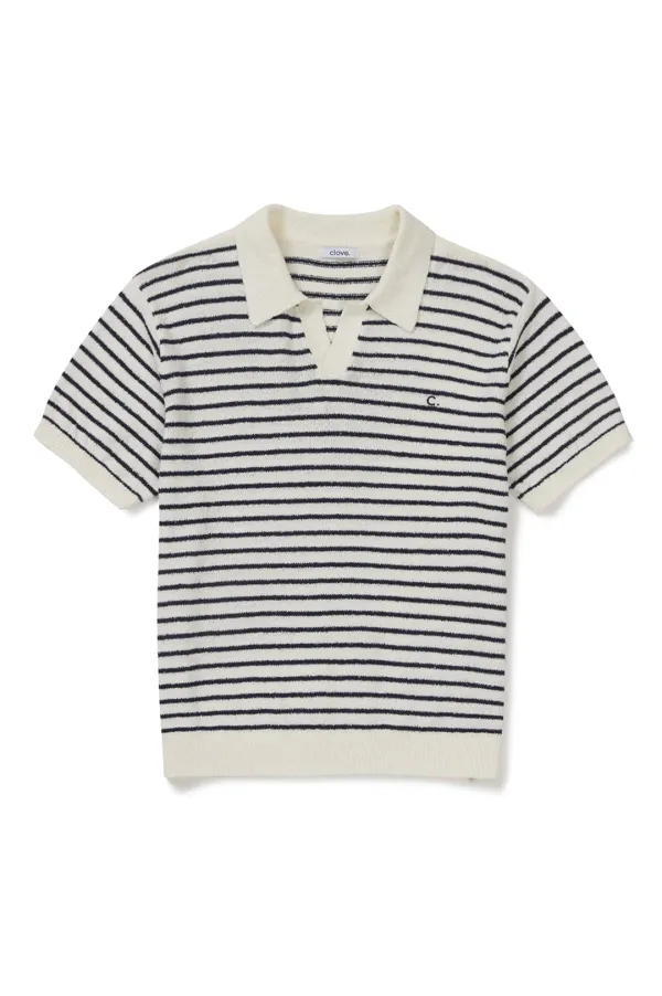 [26SM clove] Stripe Boucle Collar Knit_Men (Ivory)