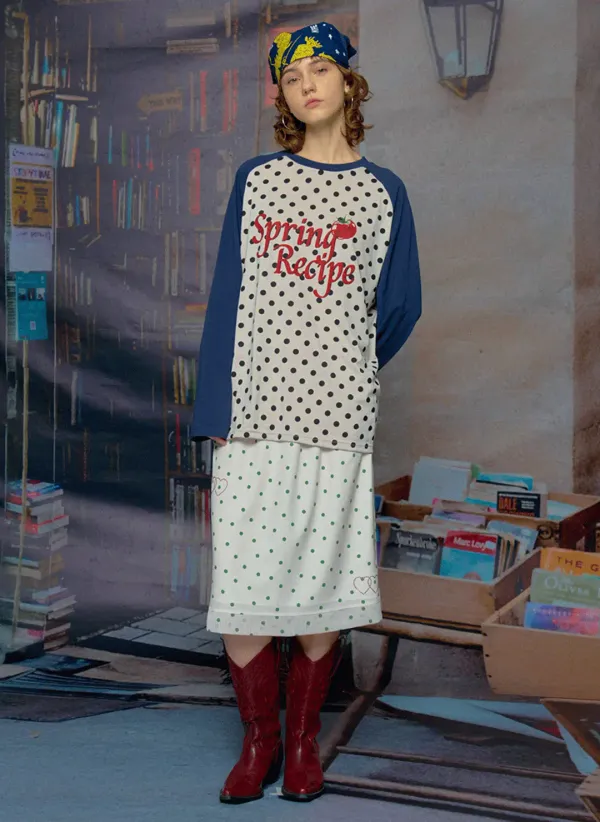 Heart Dot Midi Skirt (Ivory)