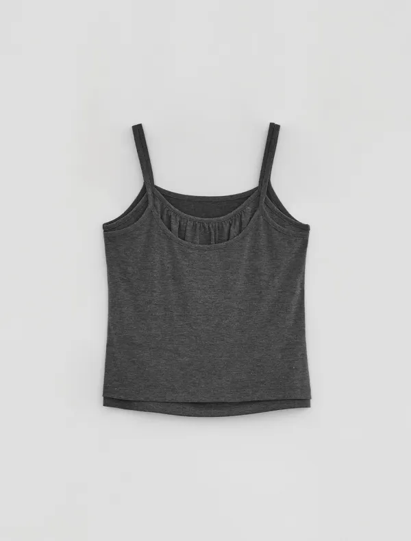 [1st REORDER] SOFT SHIRRING SLEEVELESS TOP [CHARCOAL]