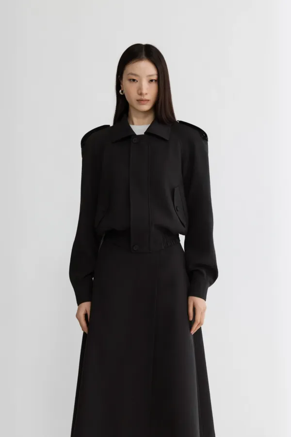 COTTON LINEN BLOUSON - BLACK