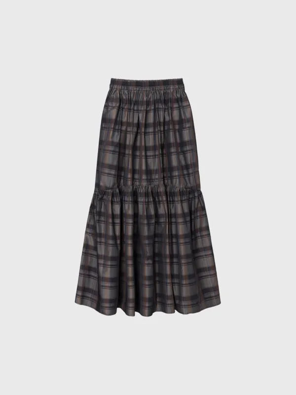Check tiered skirt (khaki)