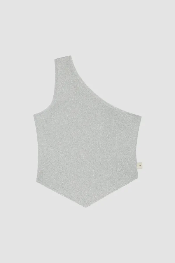ONE SHOULDER METAL KNIT TOP_SILVER