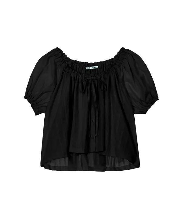 Puff Ribbon Blouse [Black]