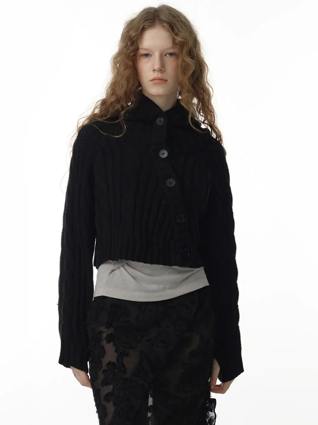 밀로 우먼 Button Hood Bolero Cardigan [Black] 상품 이미지 1
