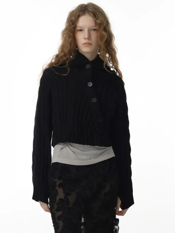 Button Hood Bolero Cardigan [Black]
