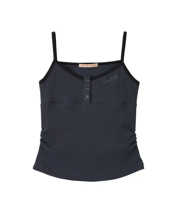 V Neck Shirring Sleeveless-Charcoal