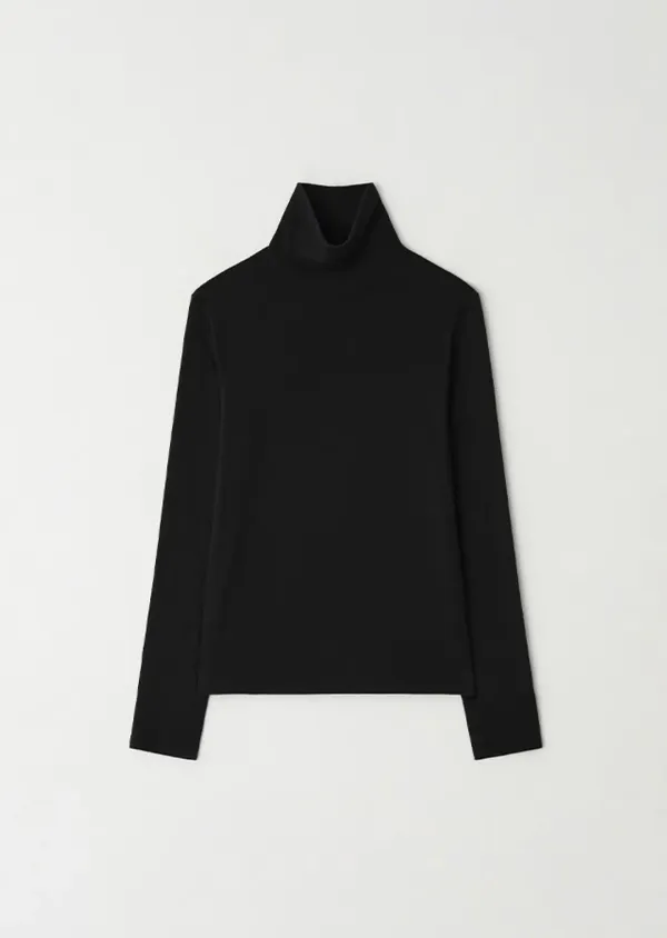 angora turtleneck top-black