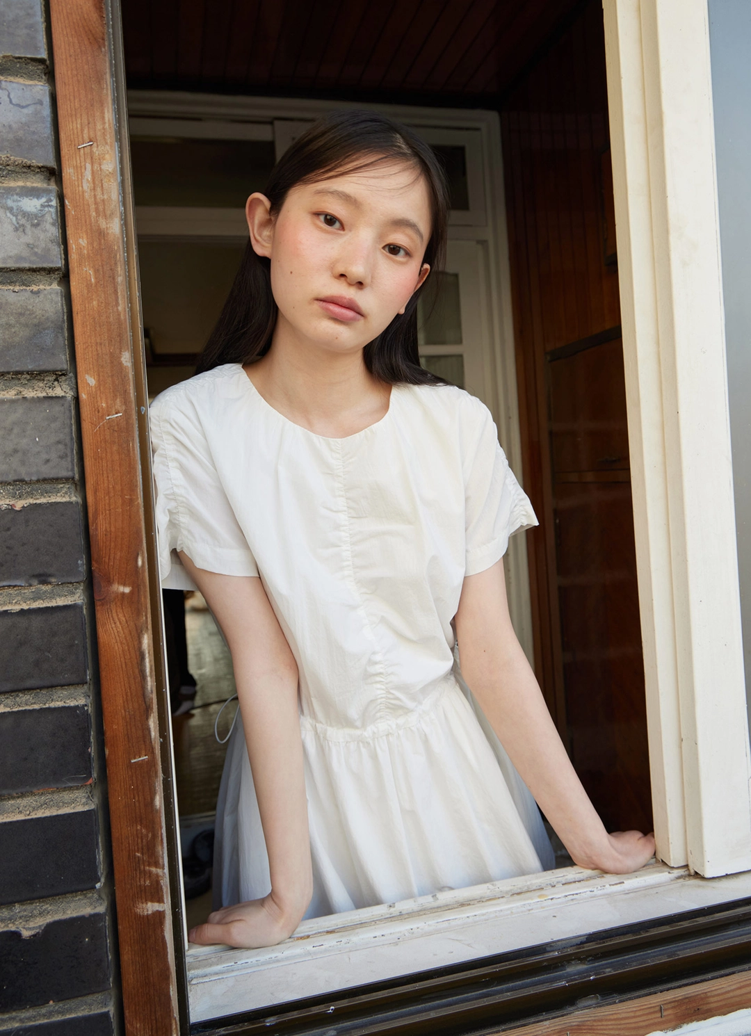 스텝어라운드 Half sleeve string one-piece_WHITE 상품 이미지 2