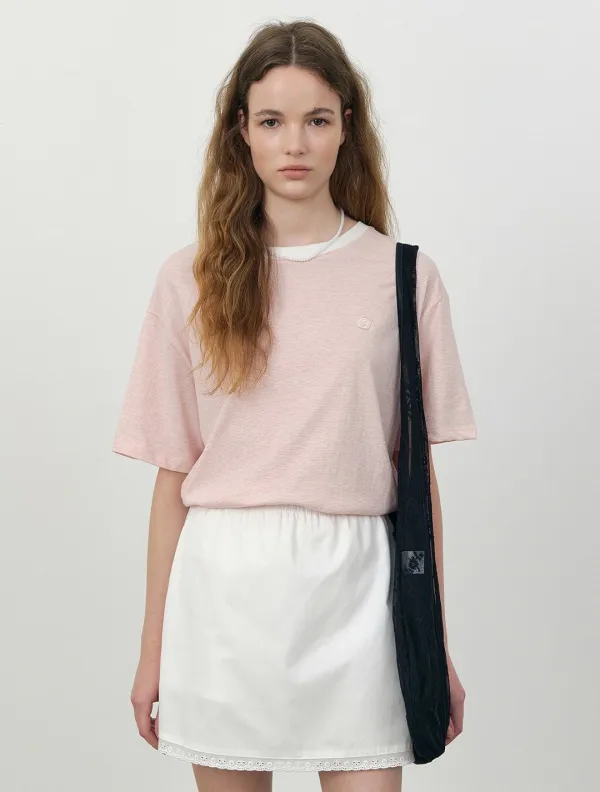 Appliqué logo stripe oversized t-shirt_Pink