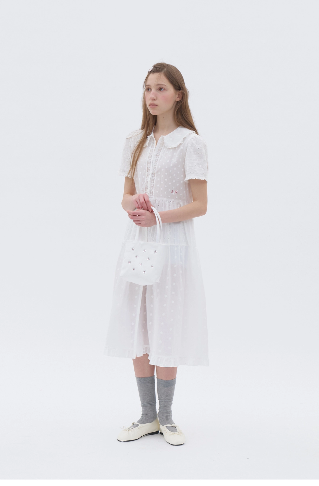 순수 Mix Lace Dress White 상품 이미지 1